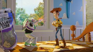 Tom Hanks as Woody and Tim Allen as Buzz Lightyear in "Toy Story"